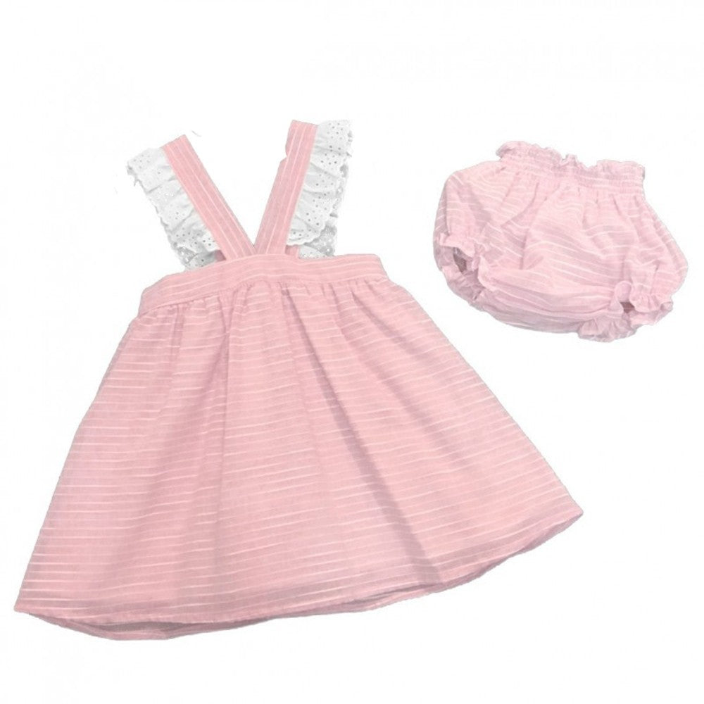 Abito a Righe in Cotone Rosa-Bianco con Culotte Neonata Paloma de la O MV8CJ1 - PALOMA DE LA O - LuxuryKids