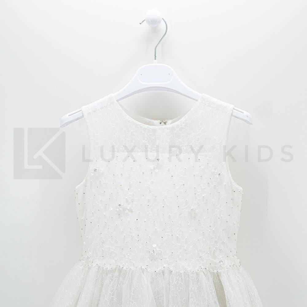 Abito Bambina Cerimonia Elegante Principesco Bianco Sarah Louise 070022-02 - SARAH LOUISE - LuxuryKids