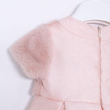 Abito Battesimale Cerimonia Elegante Raso Con Corpetto In Pelliccia Neonata ALESSANDRO MARTINEZ AM1116 - ALESSANDRO MARTINEZ - LuxuryKids