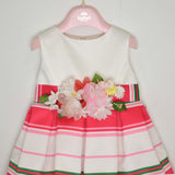 Abito Bianco E Fuxia A Righe Elegante Neonata Isabel 43020 - ISABEL - LuxuryKids