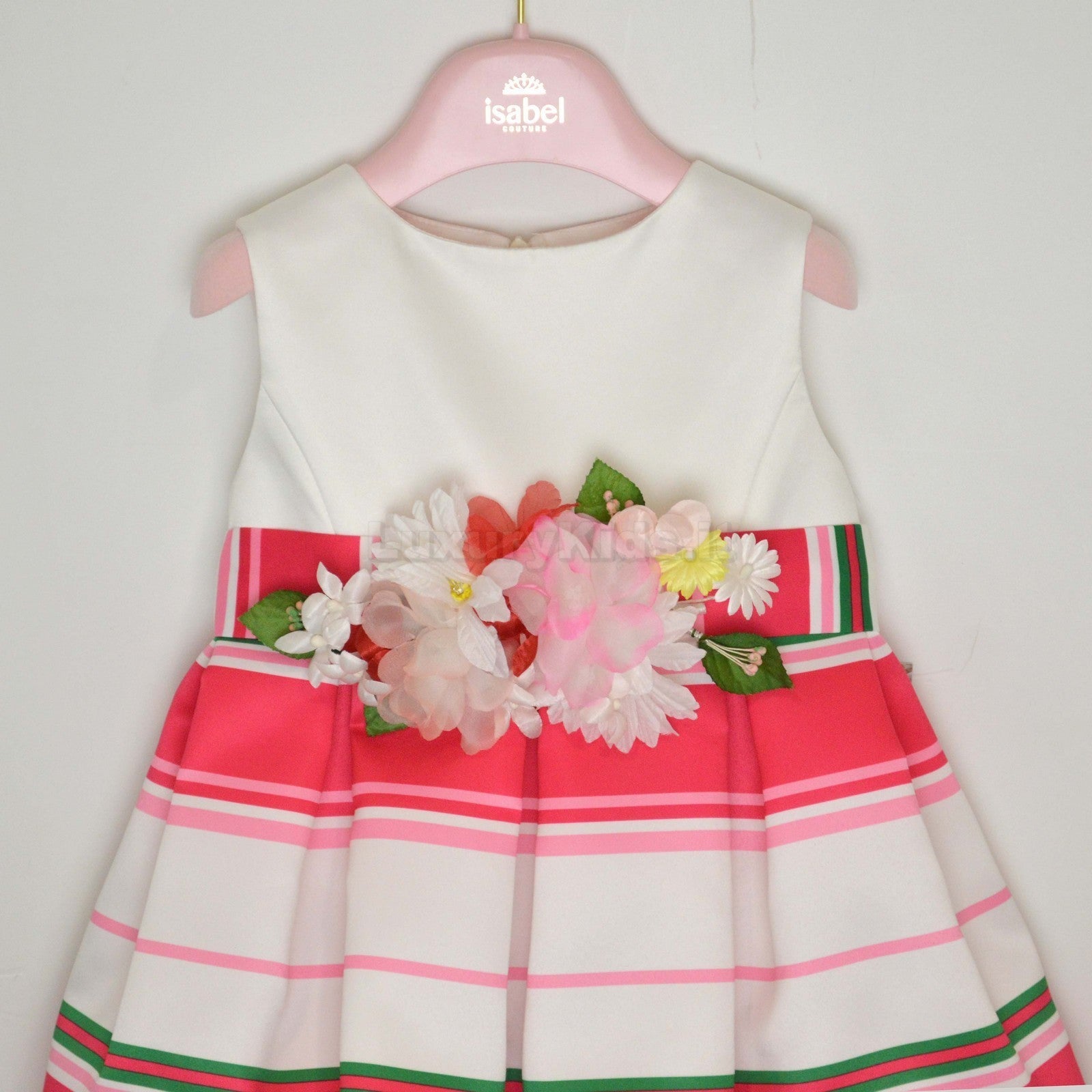 Abito Bianco E Fuxia A Righe Elegante Neonata Isabel 43020 - ISABEL - LuxuryKids