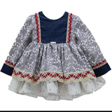 Abito Con Culotte Elegante In Caldo Cotone Grigio A Fiori Neonata Mimosa VALENCIA - MIMOSA - LuxuryKids