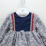 Abito Con Culotte Elegante In Caldo Cotone Grigio A Fiori Neonata Mimosa VALENCIA - MIMOSA - LuxuryKids