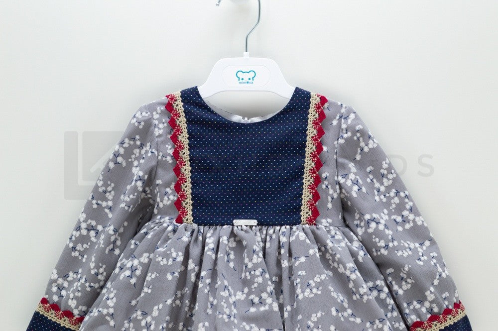 Abito Con Culotte Elegante In Caldo Cotone Grigio A Fiori Neonata Mimosa VALENCIA - MIMOSA - LuxuryKids