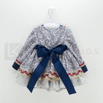 Abito Con Culotte Elegante In Caldo Cotone Grigio A Fiori Neonata Mimosa VALENCIA - MIMOSA - LuxuryKids