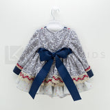 Abito Con Culotte Elegante In Caldo Cotone Grigio A Fiori Neonata Mimosa VALENCIA - MIMOSA - LuxuryKids