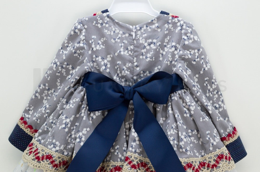 Abito Con Culotte Elegante In Caldo Cotone Grigio A Fiori Neonata Mimosa VALENCIA - MIMOSA - LuxuryKids