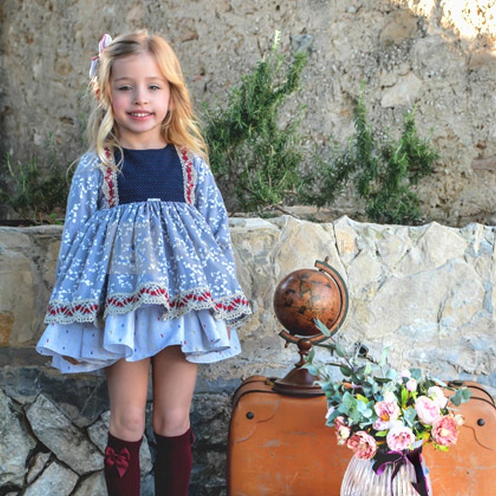 Abito Con Culotte Elegante In Caldo Cotone Grigio A Fiori Neonata Mimosa VALENCIA - MIMOSA - LuxuryKids