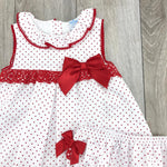 Abito Con Culotte In Piquet Bianco A Pois Rosso Neonata Sardon AB39 - SARDON - LuxuryKids