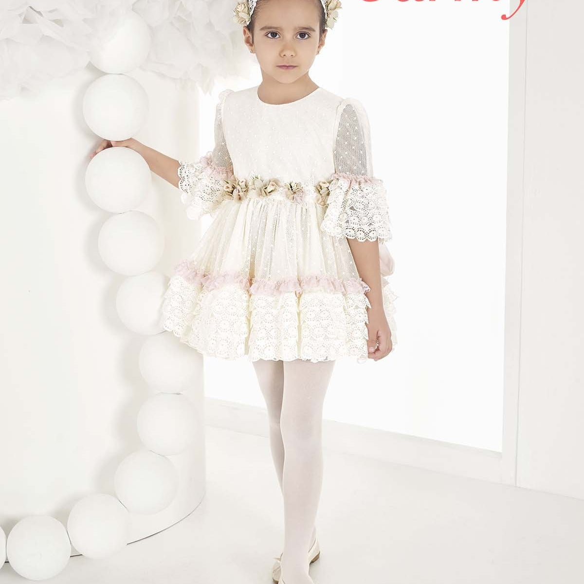 Abito Con Manichetta Elegante In Tulle  E Pizzo Neonata Carmy 2002 - CARMY - LuxuryKids