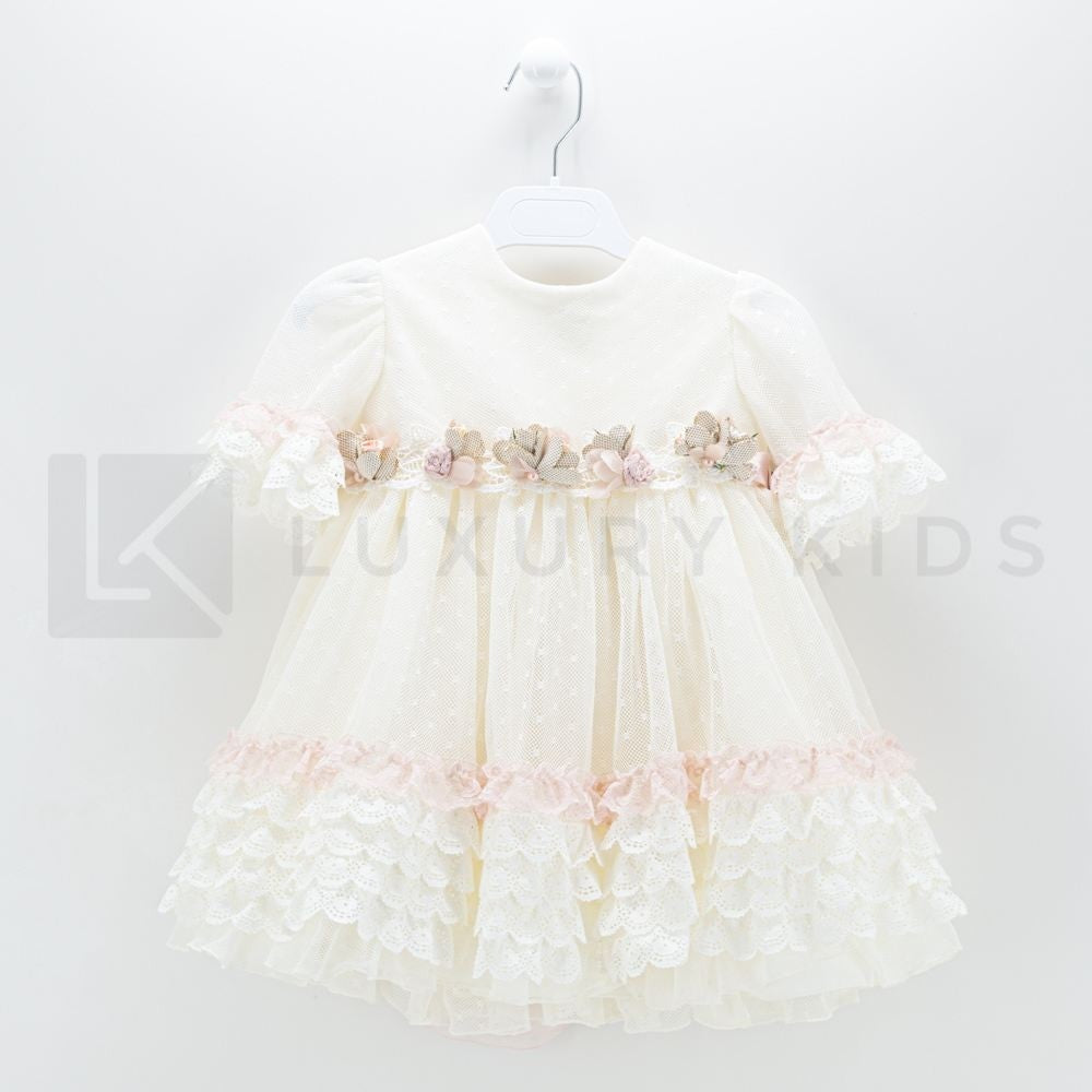 Abito Con Manichetta Elegante In Tulle  E Pizzo Neonata Carmy 2002 - CARMY - LuxuryKids