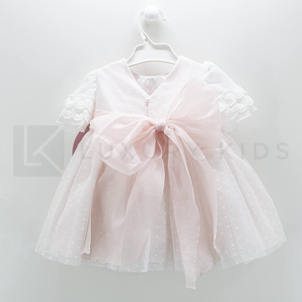 Abito Con Manichetta Elegante In Tulle Bianco E Organza Rosa Bambina Carmy 2003 - CARMY - LuxuryKids