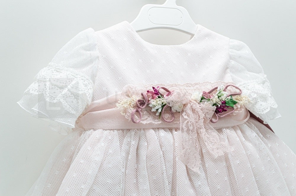 Abito Con Manichetta Elegante In Tulle Bianco E Organza Rosa Bambina Carmy 2003 - CARMY - LuxuryKids