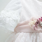 Abito Con Manichetta Elegante In Tulle Bianco E Organza Rosa Bambina Carmy 2003 - CARMY - LuxuryKids
