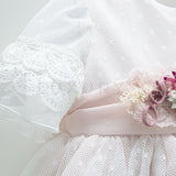 Abito Con Manichetta Elegante In Tulle Bianco E Organza Rosa Bambina Carmy 2003 - CARMY - LuxuryKids