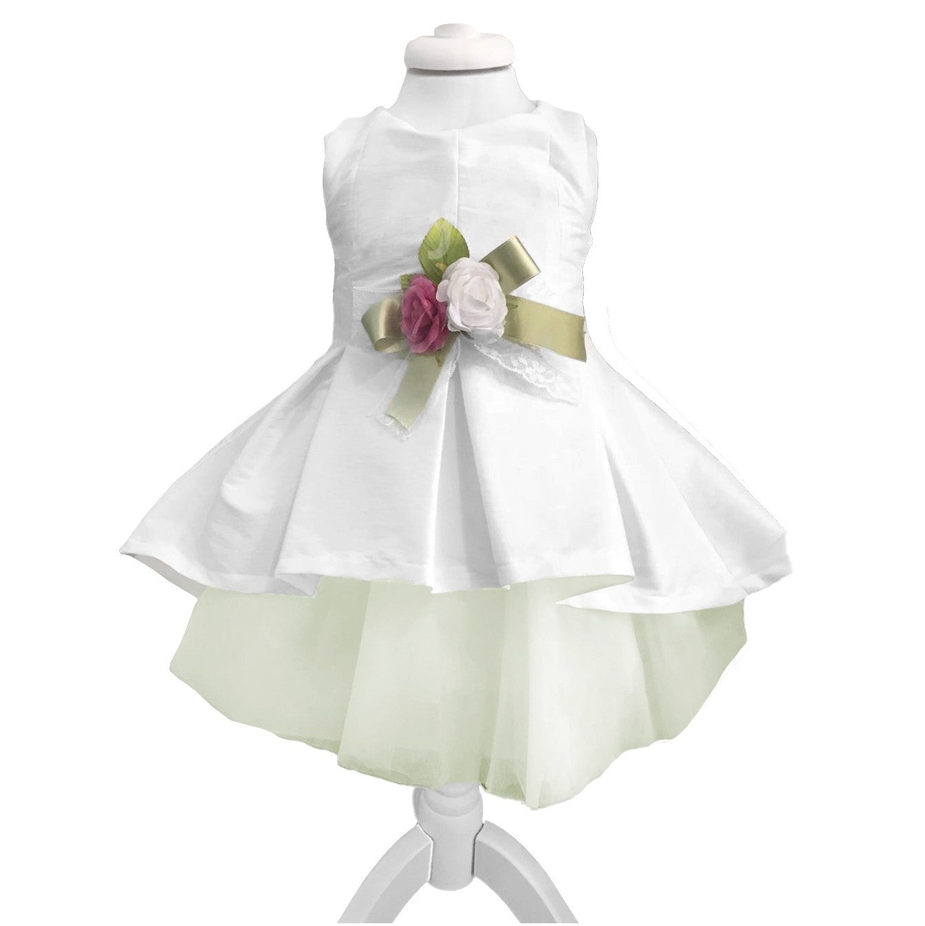 Abito Elegante a Bambolina Bianco-Verde Neonata La sartoria dei piccoli L429 - LA SARTORIA DEI PICCOLI - LuxuryKids
