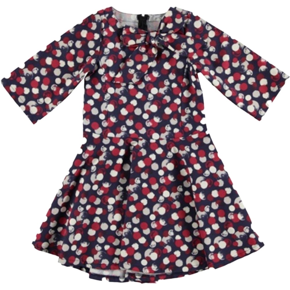 Abito Elegante a Pois Bambina Blu-Rosso Sarabanda R460 - SARABANDA - LuxuryKids