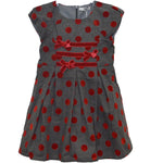 Abito Elegante a Pois in Velluto Grigio-Rosso Per Bambina Dr.Kids 483 - DR.KID - LuxuryKids