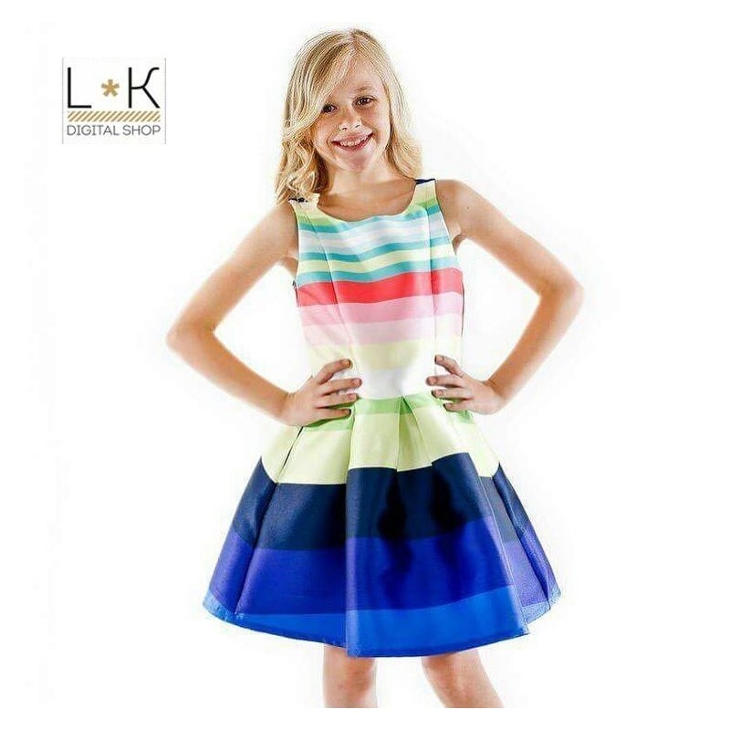 Abito Elegante a Righe Bambina Multicolour Fun&Fun FNJDR8768 - FUN&FUN - LuxuryKids
