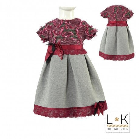 Abito Elegante Bambina Bordeaux-Grigio Piccola Speranza PS16039 - PICCOLA SPERANZA - LuxuryKids