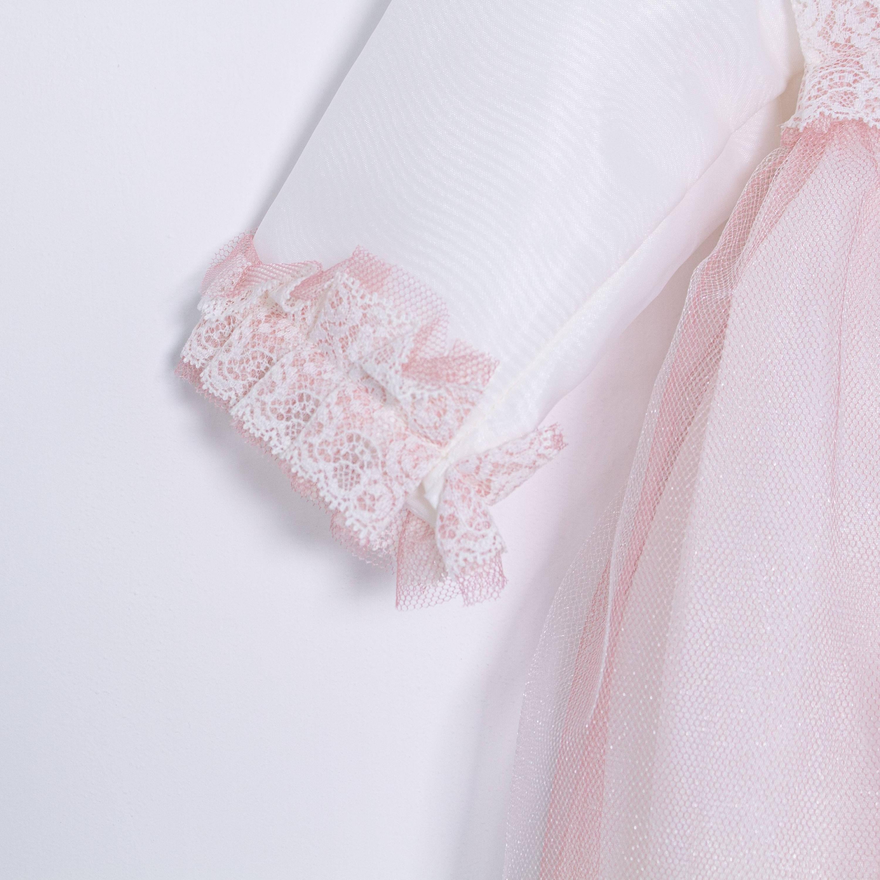 Abito Elegante Cerimonia Battesimo Panna-Rosa Neonata 5594 Ponto Per Ponto - PONTO POR PONTO - LuxuryKids