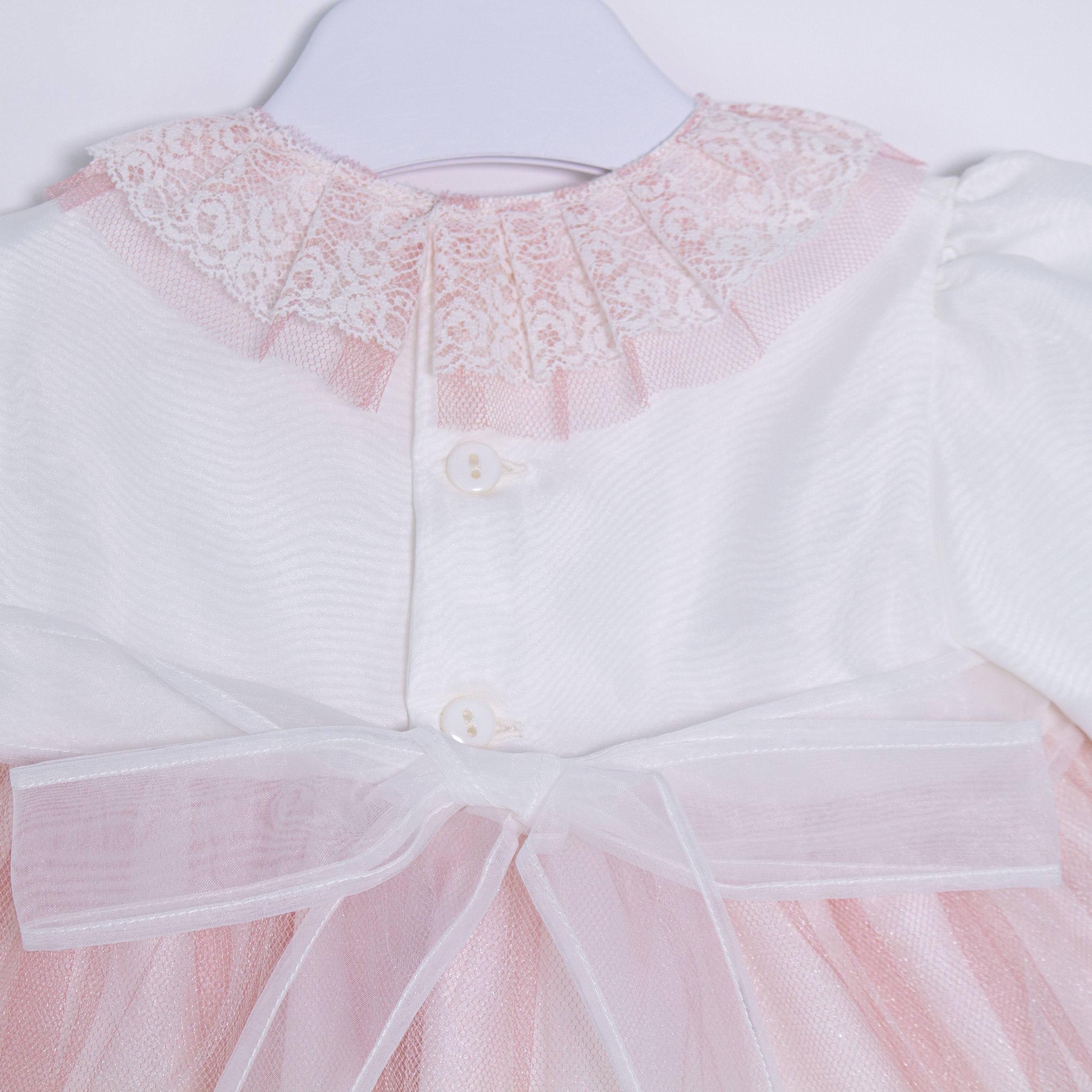 Abito Elegante Cerimonia Battesimo Panna-Rosa Neonata 5594 Ponto Per Ponto - PONTO POR PONTO - LuxuryKids