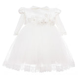 Abito Elegante Cerimonia Battesimo Raso e Tulle Bianco Neonata Les Petits Enfants TIFFANY - LE PETITS ENFANTS - LuxuryKids