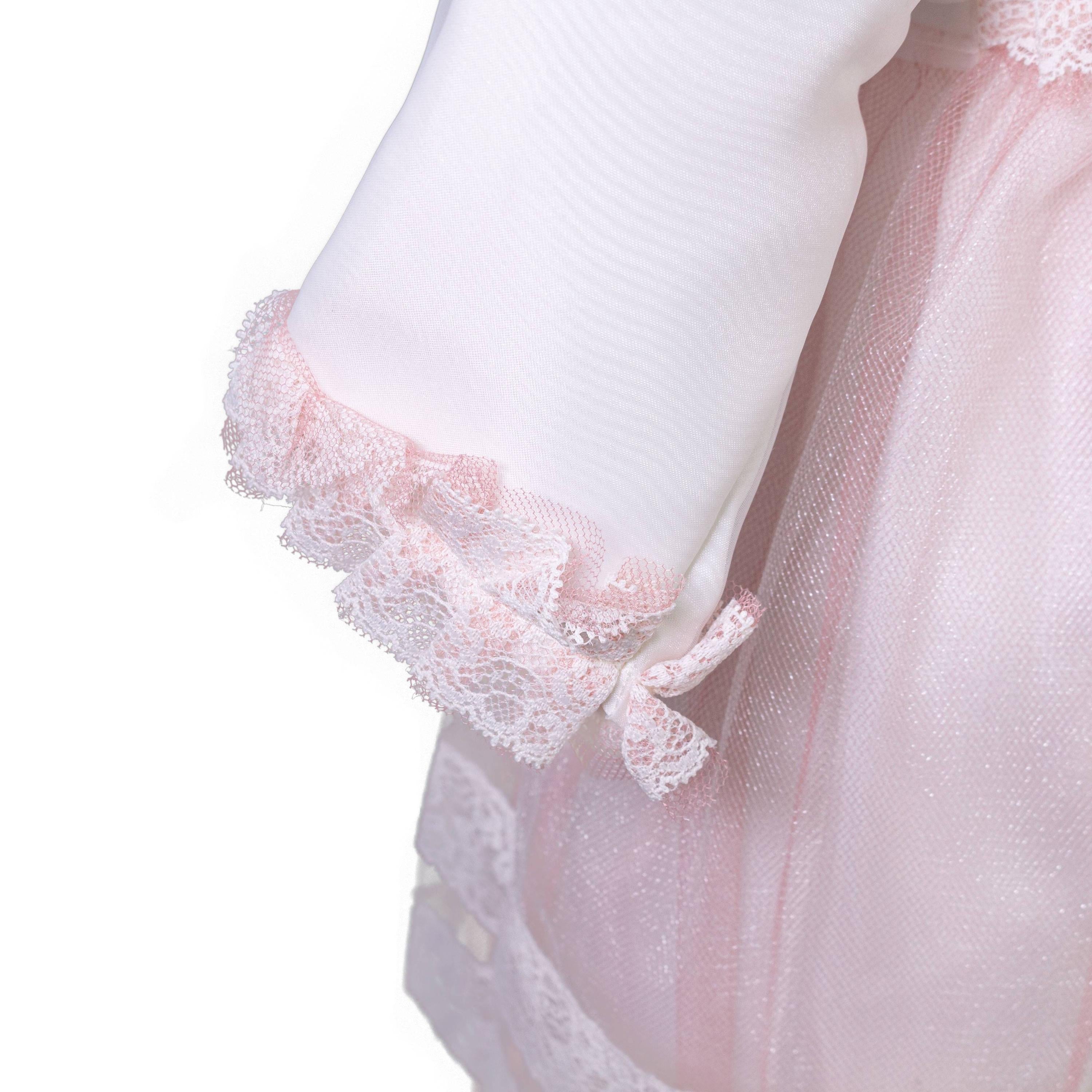 Abito Elegante Cerimonia Battesimo Panna-Rosa Neonata 5594 Ponto Per Ponto - PONTO POR PONTO - LuxuryKids