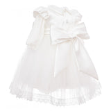 Abito Elegante Cerimonia Battesimo Raso e Tulle Bianco Neonata Les Petits Enfants TIFFANY - LE PETITS ENFANTS - LuxuryKids