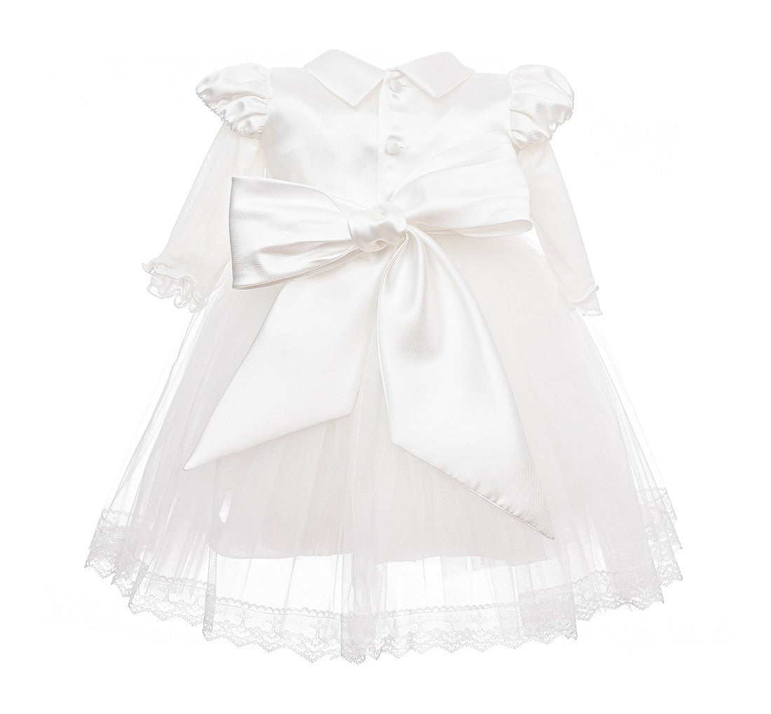 Abito Elegante Cerimonia Battesimo Raso e Tulle Bianco Neonata Les Petits Enfants TIFFANY - LE PETITS ENFANTS - LuxuryKids