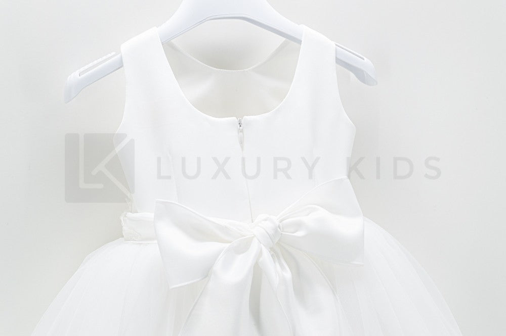 Abito Elegante Made In Italy Bianco Con Gonna In Tulle Bambina Le Chicche 65 - LE CHICCHE - LuxuryKids
