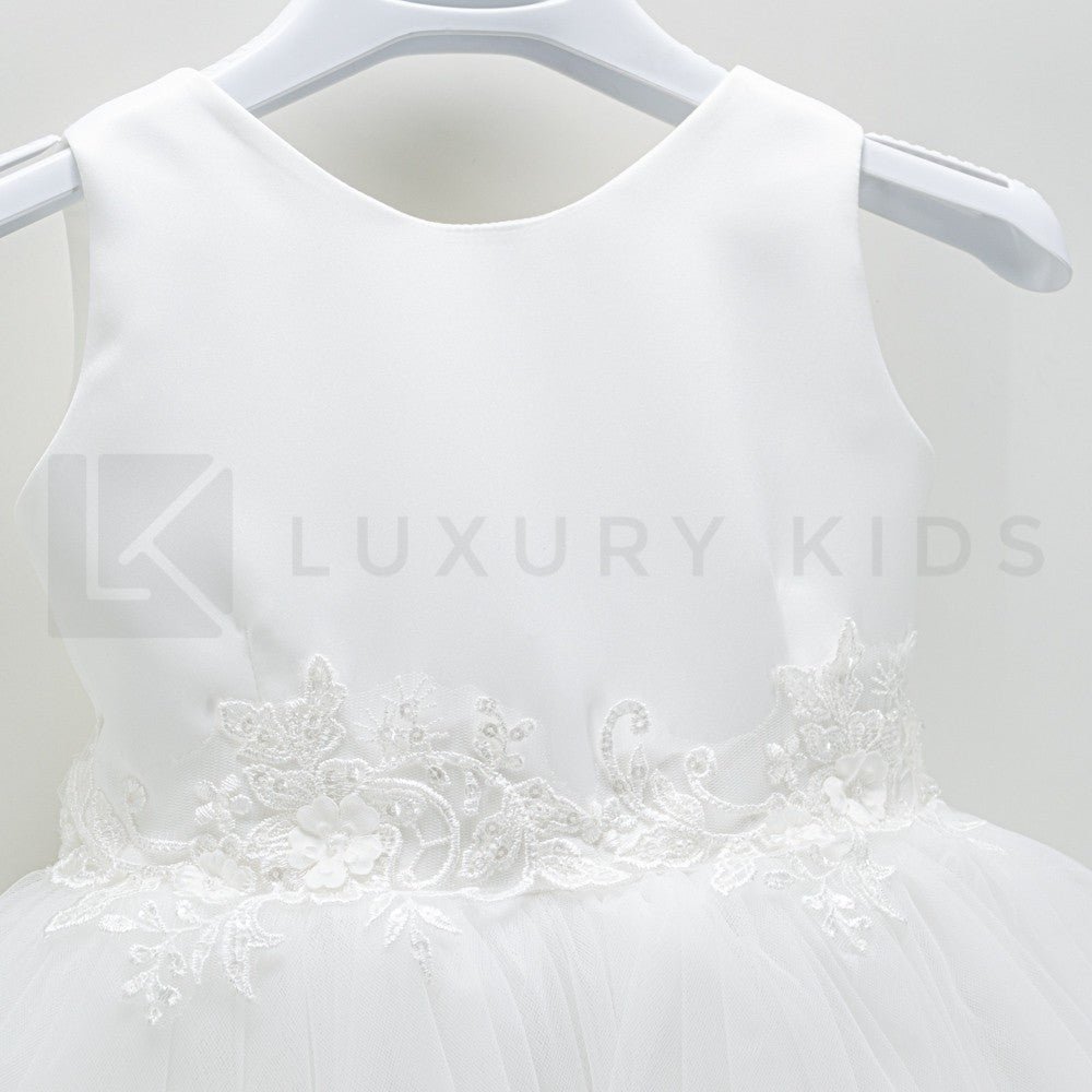 Abito Elegante Made In Italy Bianco Con Gonna In Tulle Neonata Le Chicche 65 - LE CHICCHE - LuxuryKids