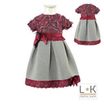 Abito Elegante Neonata Bordeaux-Grigio Piccola Speranza PS16039 - PICCOLA SPERANZA - LuxuryKids