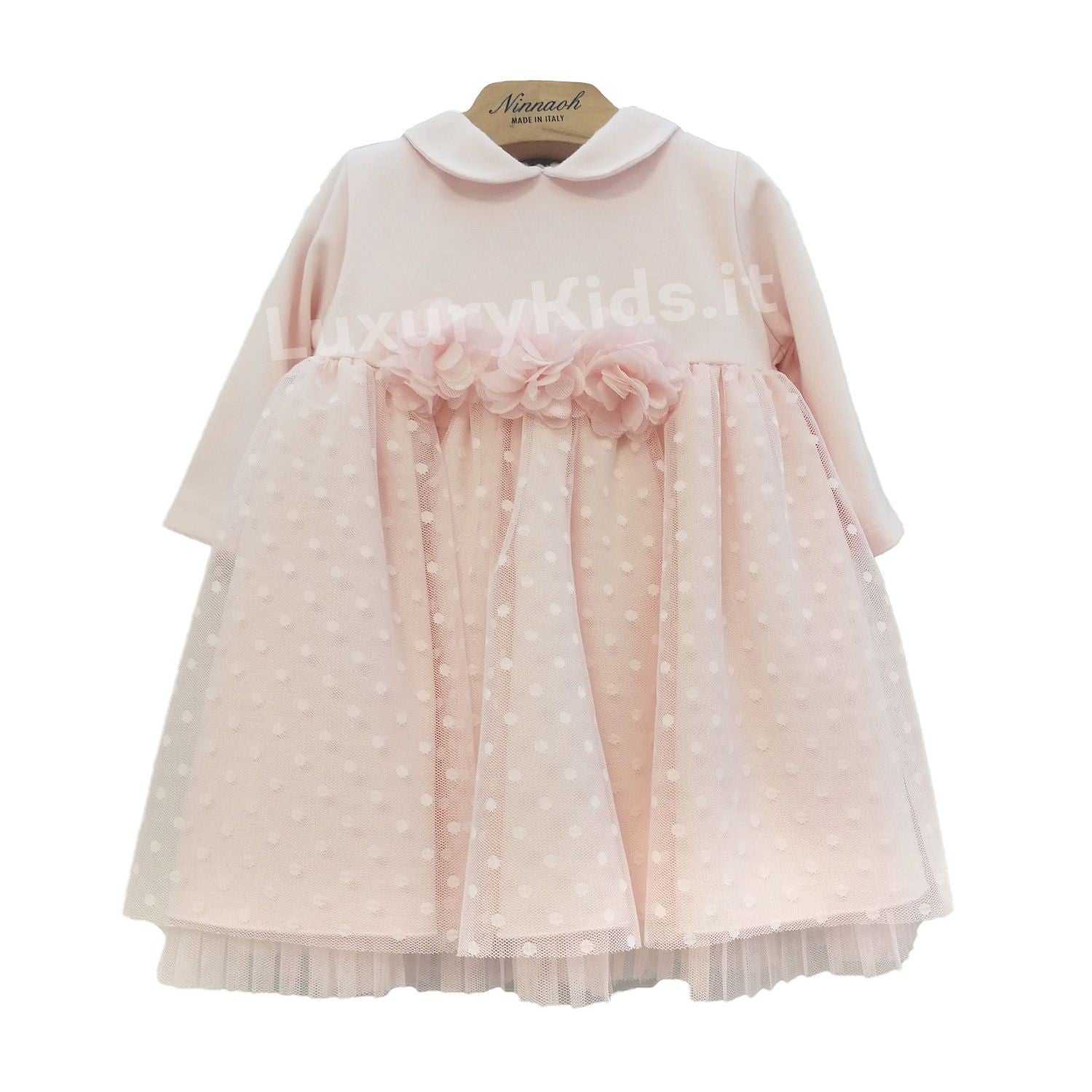 Abito Elegante Rosa con Fiori Rimovibili Neonata Ninnaoh I1847 - NINNAOH - LuxuryKids