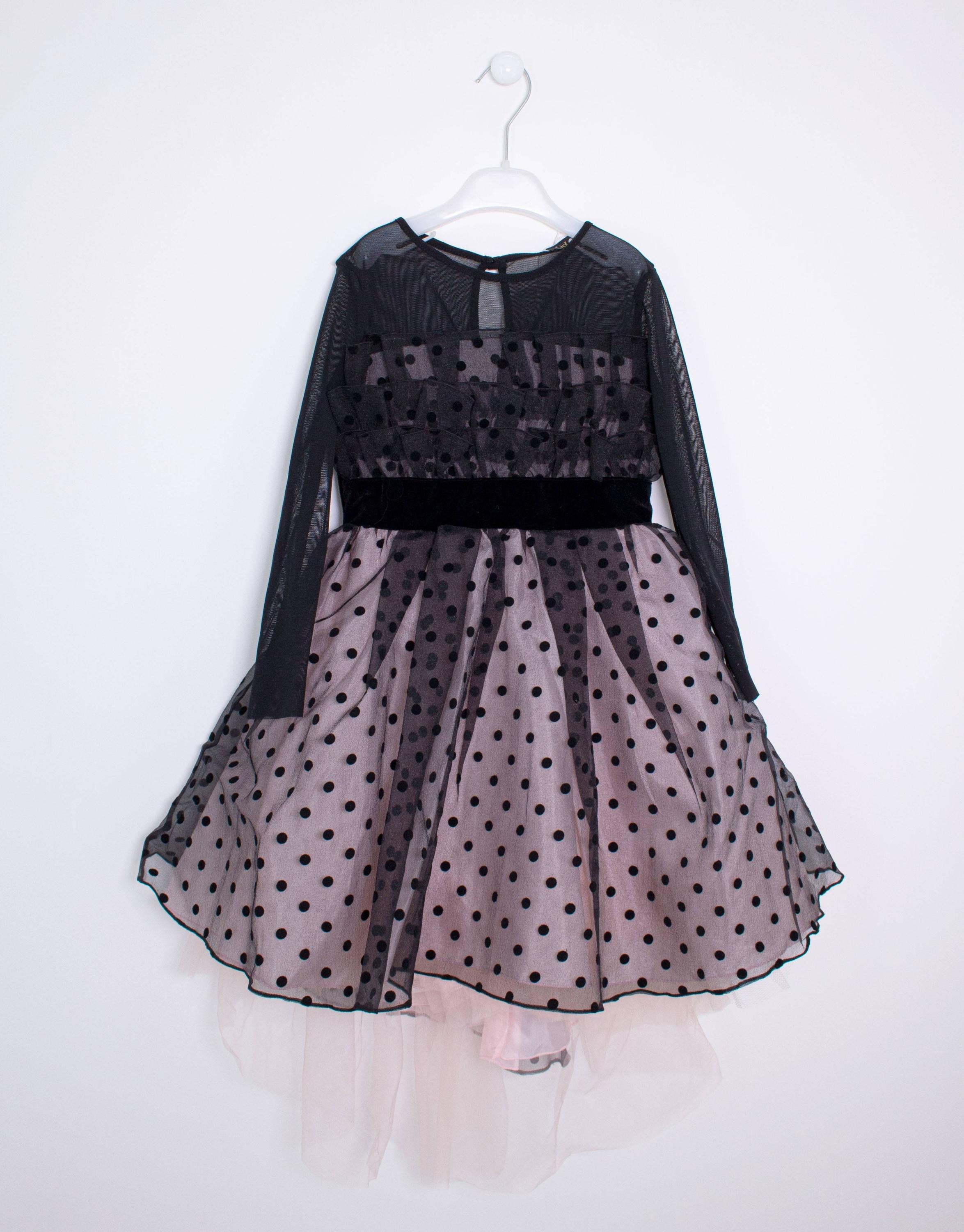 Abito Elegante Tulle A Pois Nero-Rosa Bambina LIALEA DS01743 - LIALEA - LuxuryKids