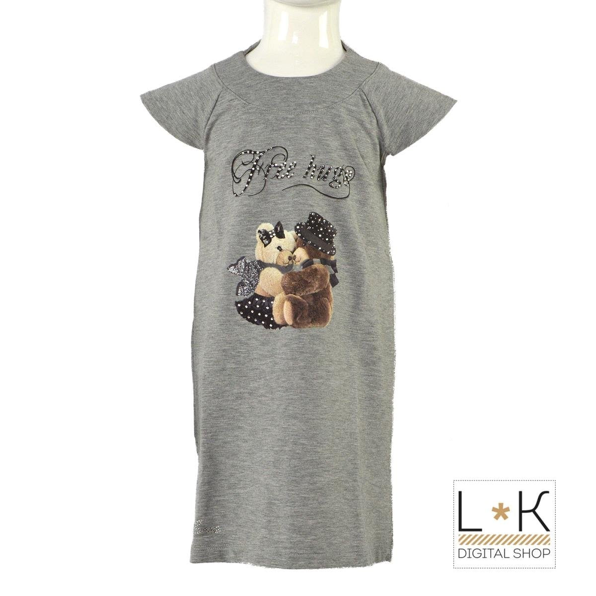 Abito in Caldo Cotone Grigio con Stampa Bambina One Love 293E205 - ONE LOVE - LuxuryKids