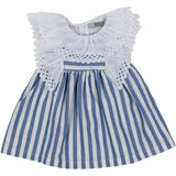 Abito In Cotone A Righe Azzurre Con Collo Volant Bianco Neonata Dr Kid DK346 - DR.KID - LuxuryKids