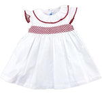 Abito In Cotone Bianco Con Punto Smock Neonata Sardon LA444 - SARDON - LuxuryKids