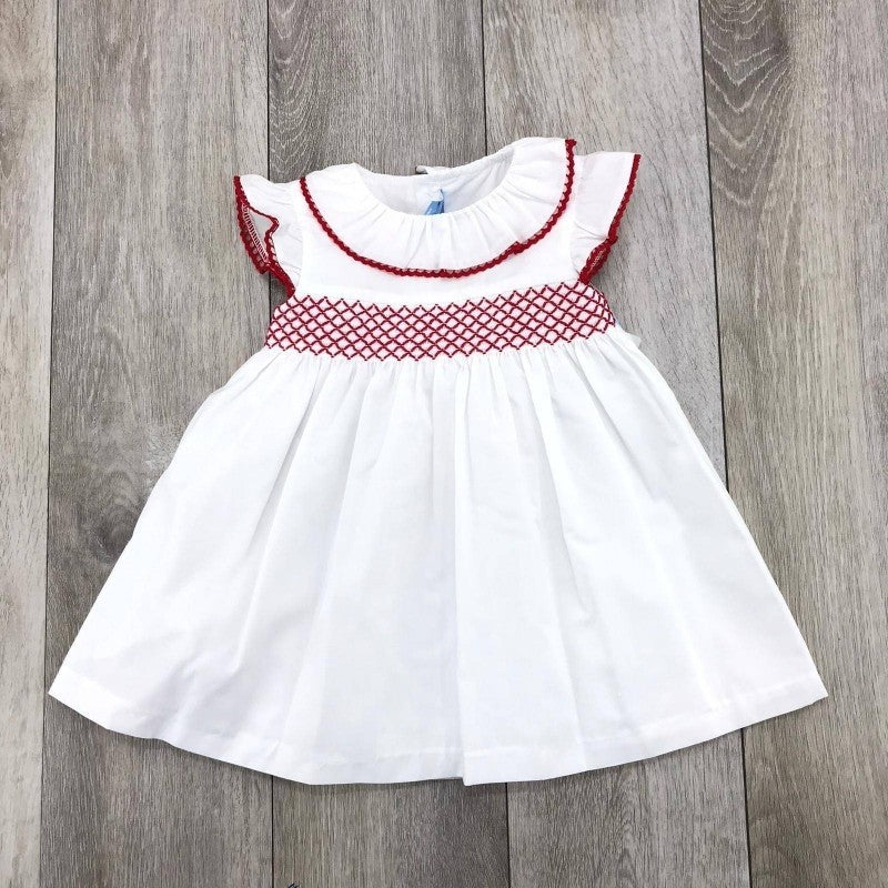Abito In Cotone Bianco Con Punto Smock Neonata Sardon LA444 - SARDON - LuxuryKids