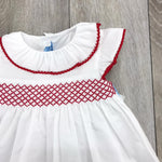 Abito In Cotone Bianco Con Punto Smock Neonata Sardon LA444 - SARDON - LuxuryKids