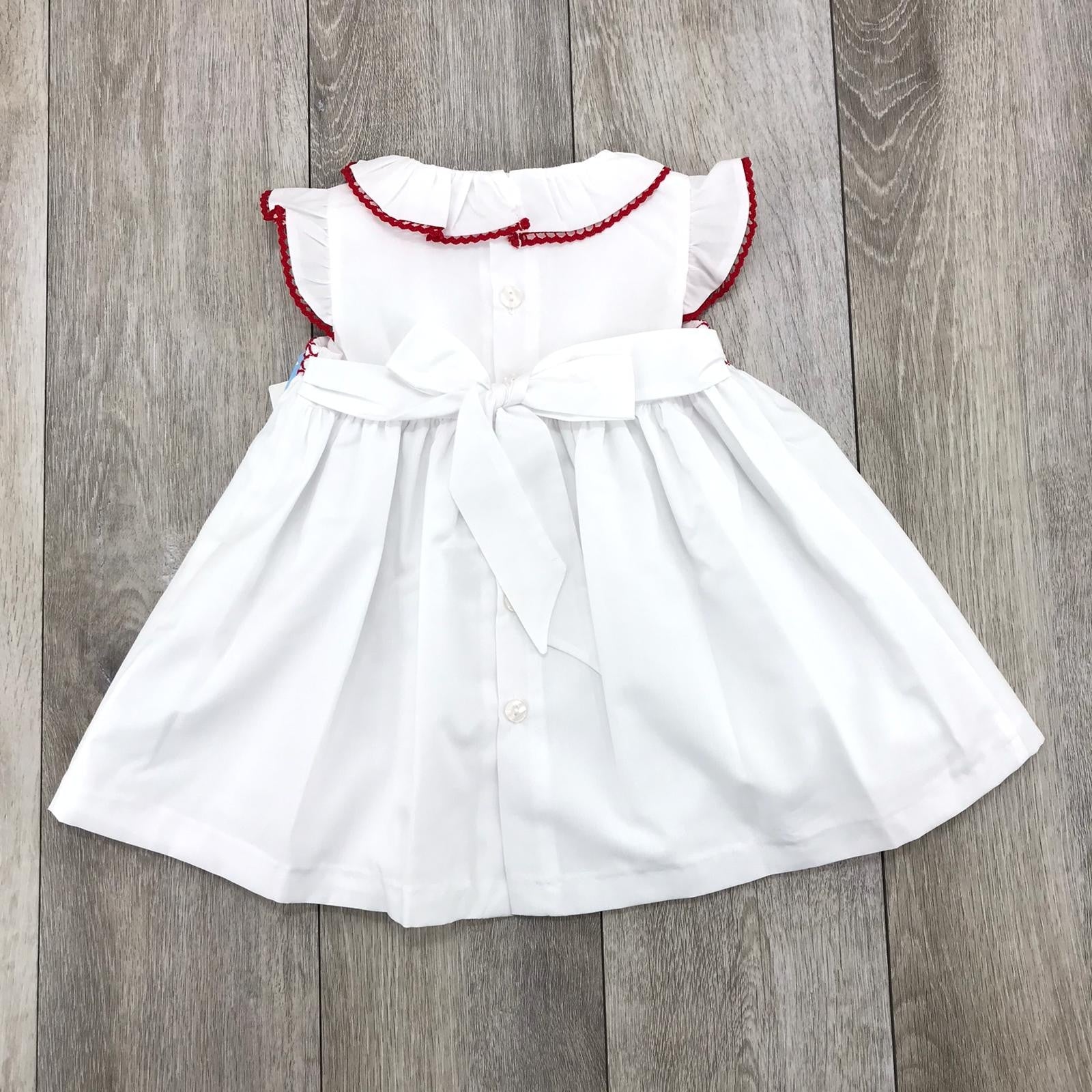 Abito In Cotone Bianco Con Punto Smock Neonata Sardon LA444 - SARDON - LuxuryKids