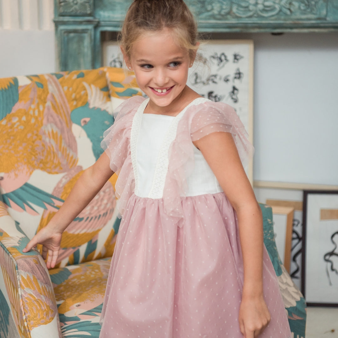 Abito Smanicato In Tulle Elegante Neonata YOEDU 0502 - YOEDU - Luxury Kids