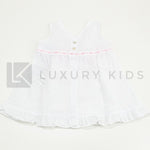 Abito In Plumetil Smanicato Bianco Con Fiocchi Rosa Neonata SARDON AP767 - SARDON - LuxuryKids