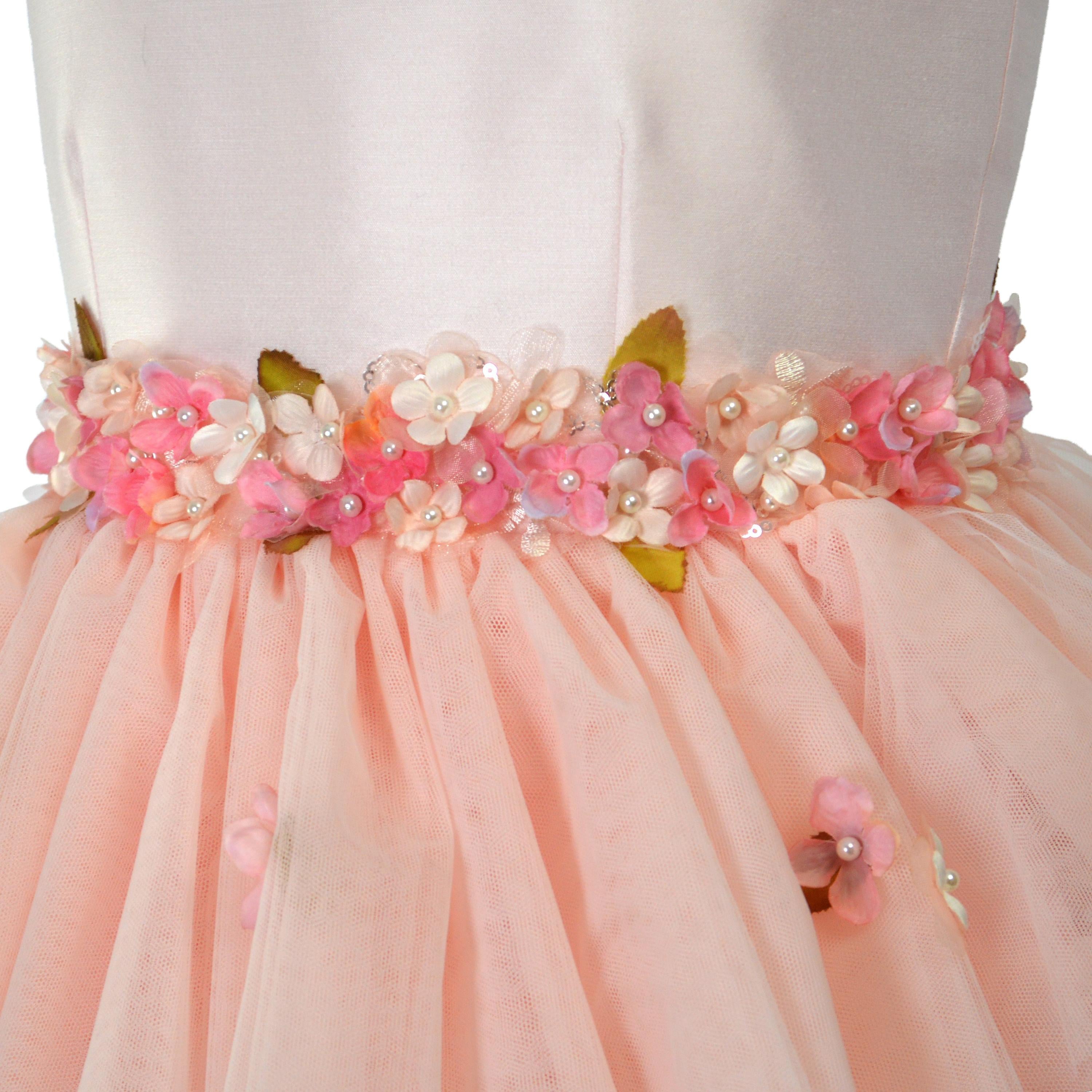 Abito Lungo Bambina Cerimonia Comunione Elegante Fiori Rosa Lesy 710 - LESY - LuxuryKids