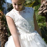 Abito Lungo Bambina Cerimonia Comunione Elegante Principesco Bianco Lesy 028316 - LESY - LuxuryKids
