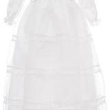 Abito Lungo Da Cerimonia Battesimo in Raso e Tulle Bianco Neonata Les Petites Enfants DAMIANA - LE PETITS ENFANTS - LuxuryKids