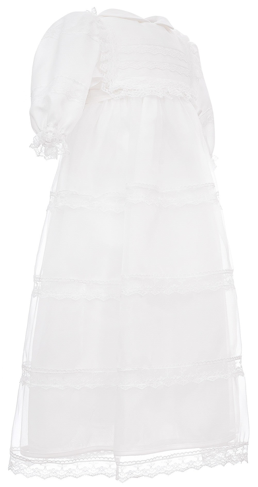 Abito Lungo Da Cerimonia Battesimo in Raso e Tulle Bianco Neonata Les Petites Enfants DAMIANA - LE PETITS ENFANTS - LuxuryKids