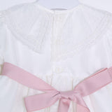 Abito Manica Lunga Elegante Raso Battesimo Panna 5642 Ponto Per Ponto - PONTO POR PONTO - LuxuryKids