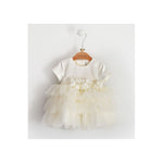 Abito Mezza Manica Panna Con Corpetto In Raso e Gonna In Tulle Neonata MINIBANDA 1728 - MINIBANDA - LuxuryKids