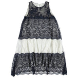 Abito Morbido In Pizzo Elegante Chic blu -bianco Bambina Sarabanda W469 - SARABANDA - LuxuryKids